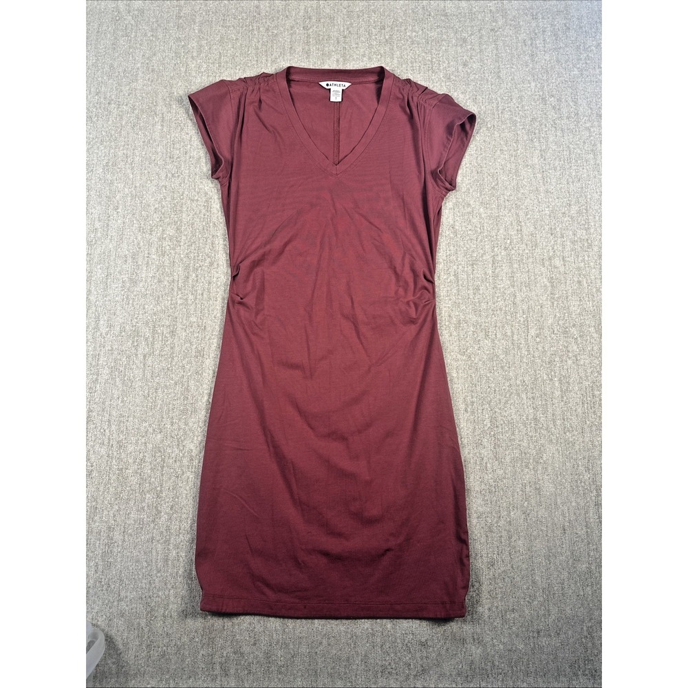 Casual V-Neck Tee Dress - Burgundy